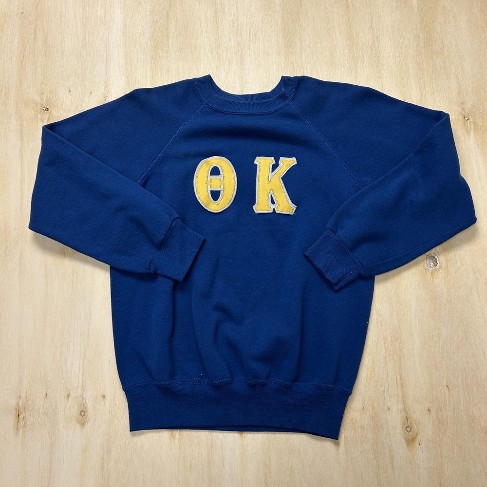 Vintage Bassett-Walker Sweatshirt Mens Medium Blue Fleece Crewneck Greek Letters